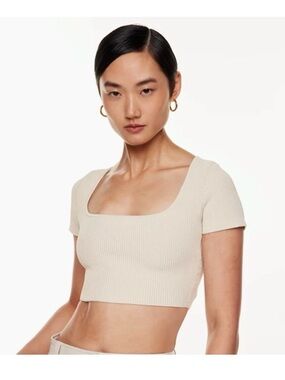 Babaton Ribbed Square-Neck Crop Top - Cream